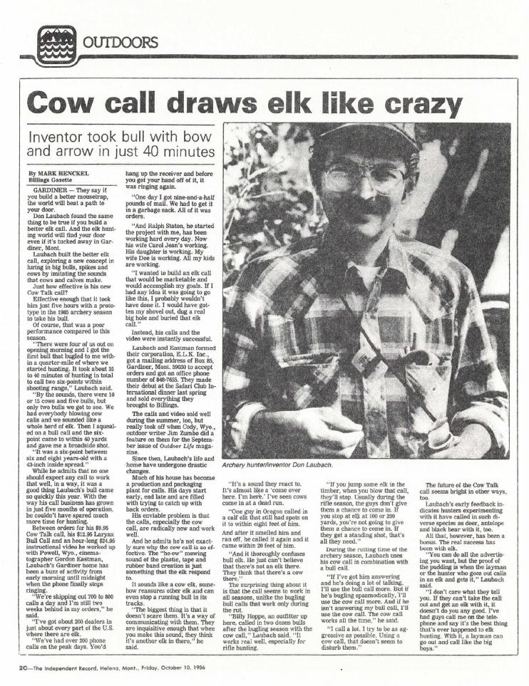 Original scan from Cow Call Draws Elk Like Crazy